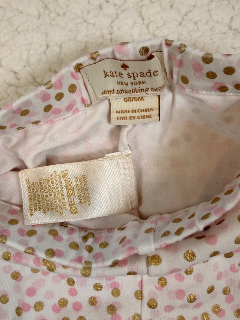Baby Girl Pink & Gold Metallic Polka Dot Cotton Leggings 6M - Picture 4 of 4
